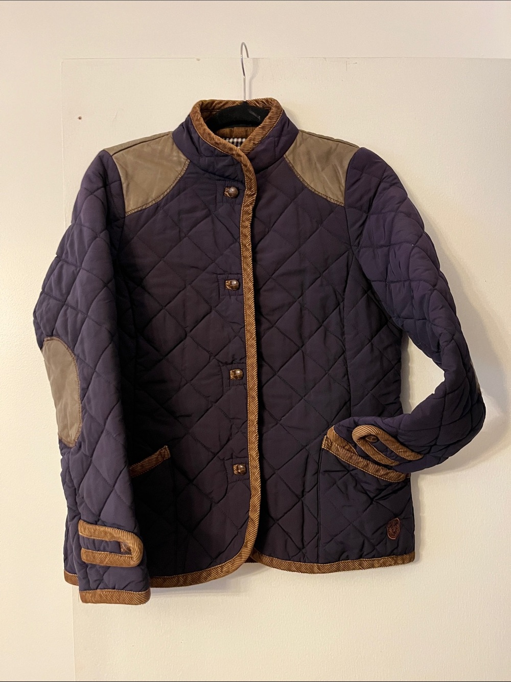Zara Quilted Navy Utility Jacket with Brown Trim
